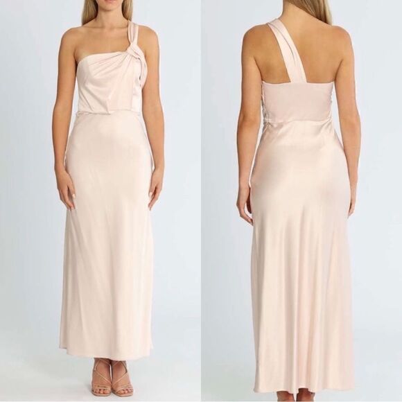 SIGNIFICANT OTHER NWT Macy Draped One Shoulder Satin Dress in Blush Pink SIZE 4 - Picture 1 of 10